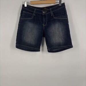 Southpole Womens Jean Shorts 7‎ Blue Dark Wash Embroidered Pocket Y2k Retro